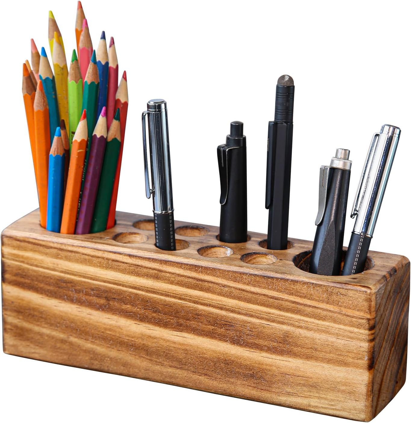 Solid Pine Wood Pen Holder for Desk â Fountain Pen Holder â Stylish Wooden Pencil Holder and Pen Desk Organizer
