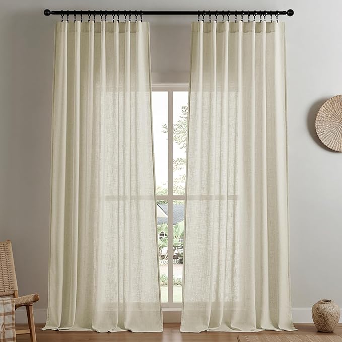 Joydeco Linen Curtains 96 Inch Length 2 Panel Sets,Light Filtering Curtains for Bedroom 100 Inch Wide Living Room Drapes with Back Tabs & Rod Pockets (W100 x L96 Inch, Linen)
