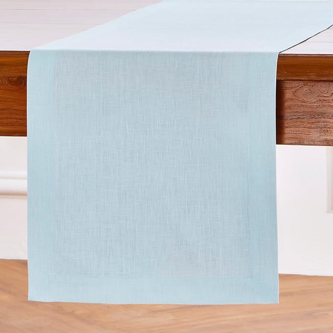 Solino Home Linen Ice Water Table Runner 36 Inches - 100% Pure Linen Farmhouse Short Table Runner 14 x 36 Inch Ideal for Dresser and Coffee Tables - Fete