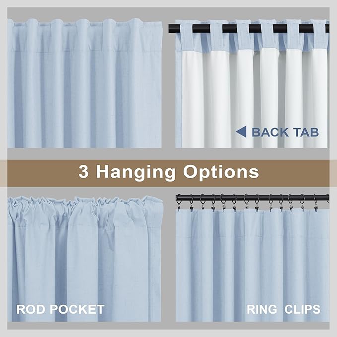 Baby Blue Nursery Blackout Curtains for Nursery 54 Inch Length 2 Panels Kawaii Short Light Blocking Room Darkening Heavy Cotton Linen Textured Black Out Curtain for Kids Bedroom Girls Noise Cancelling