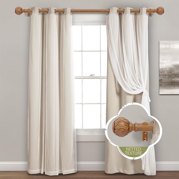 Wood Boho Curtain Rods for Windows:18-60Inch Wooden Farmhouse Curtain Rod for Bedroom Living Room,Heavy Duty Adjustable Rustic Decorative Drapery Rods with Vintage Imitation Wood Finial,Brown