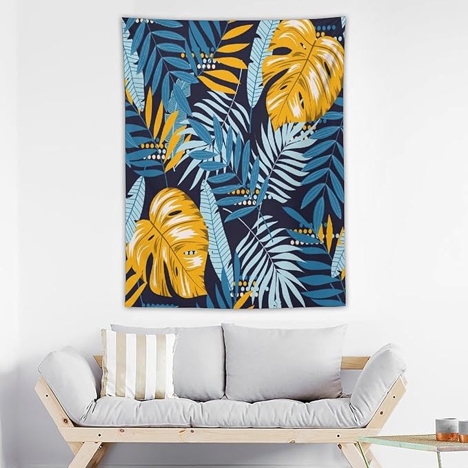 ICMOLYYENLO Palm Leaf Tapestry Wall Hanging, Tropical Leaves Plant Jungle Green Hawaiian Art Home Decor for Guest Bedroom Living Room Dormitory 60x60 Inch