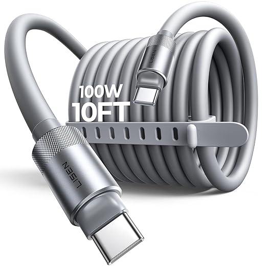 LISEN USB C Cable 10FT, Chubby 100W USB C to USB C Fast Charging Cable, Soft Silicone Long USBC to USBC for iPhone 17 Air 16 15 Pro Max, Samsung S25, MacBook Pro/Air, Switch 2, iPad