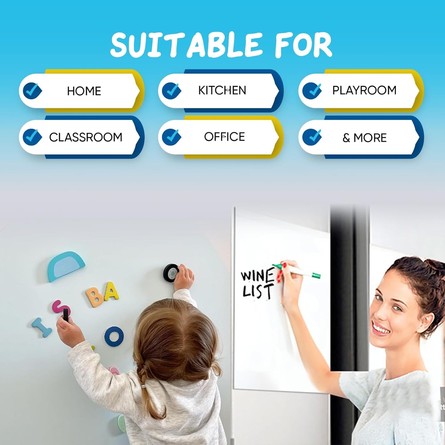 YOUNGJQ Large Magnetic Whiteboard Surface 100" x 48", Self-Adhesive & No Ghosting Dry Erase White Board Sheet for Wall, Peel and Stick Wallpaper for Conference Room Playroom Office