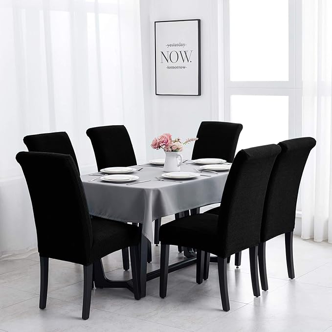 Joccun Chair Covers for Dining Room Set of 6, Dining Chair Slipcovers Stretch Dining Room Chair Covers Seat Protector,Washable Parsons Chair Cover for Home,Hotel,Banquet(Black,6 Pack)