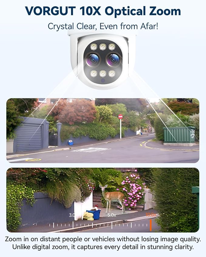 Wireless Security Camera Outdoor, 4MP 10x Optical Zoom Dual Lens WiFi Cameras for Home Security 360° PTZ Surveillance, Color Night Vision, Auto Tracking, Human Detection, 2.4Ghz & 5Ghz WiFi