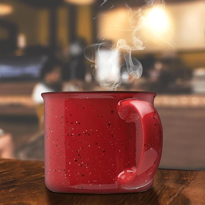 DISCOUNT PROMOS Ceramic Campfire Coffee Mugs 13 oz. Set of 10, Bulk Pack - Perfect for Tea, Espresso, Cappuccino, Hot Cocoa - Red