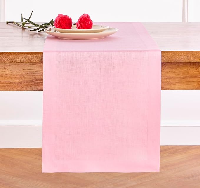 Solino Home Linen Pink Lemonade Table Runner 108 Inches Long - 100% Pure Linen 14 x 108 Inch Table Runner for Halloween - Fete