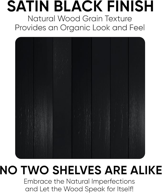 Homeforia Black Floating Shelf 48 inches, High End Solid Real Wood 48 inch Long Floating Shelves for Wall, Black Wooden 48inch Large Floating Shelves, Heavy Duty Bracket, 48 X 6.5 X 1.75 in, Set of 2