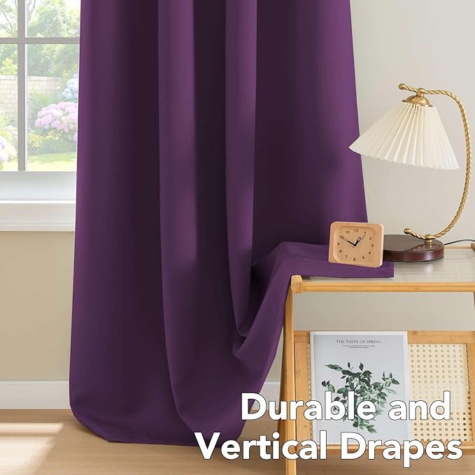 H.VERSAILTEX Blackout Curtains for Bedroom Thermal Insulated Room Darkening Living Room Curtains 63 Inch Long Grommet Privacy Protection Window Curtain Panels/Drapes for Nursery, 2 Panels,Plum Purple