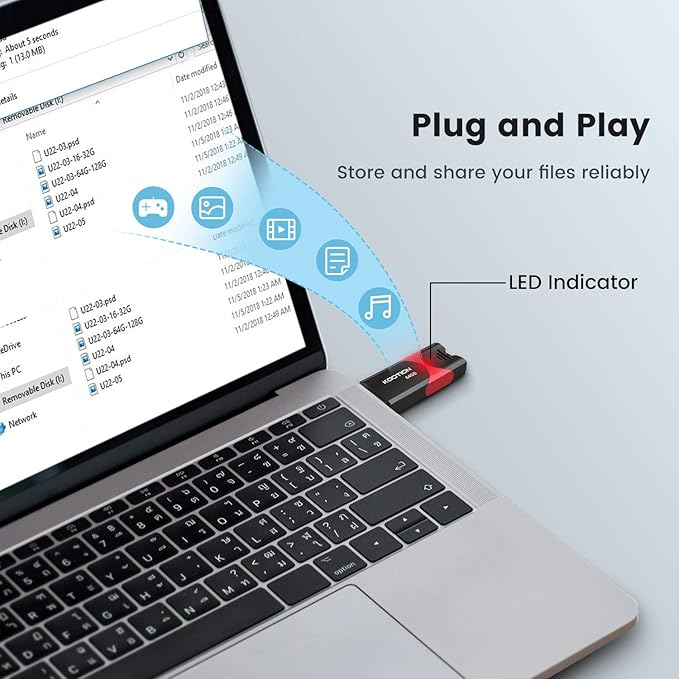 KOOTION Flash Drive 64 GB USB 3.0 Flash Drive Thumb Drive Retractable 64G Memory Stick Ultra High Speed USB Stick Rugged Jump Drive with LED Indicator for Data Storage and Transfer