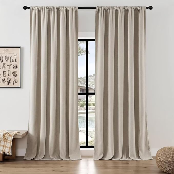Joydeco Faux Linen Curtains 108 Inch Length 2 Panels Set, Light Filtering Curtains for Bedroom, Living Room Drapes with Rod Pockets (52x108 inch, Thick Linen)