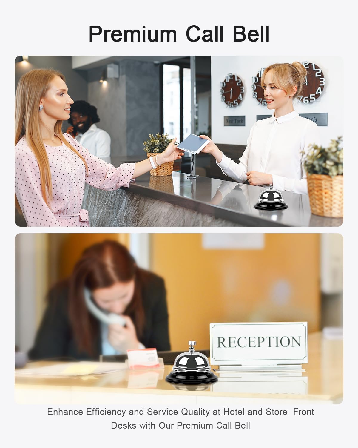 Desk Bell 2 Pack 3.35 Inch Desk Service Bell with Sturdy Metal Build and Loud Clear Sound, Classic Ring Bell for Hotel Reception, Classroom, Restaurant, Office, Kitchen, Home, Silver