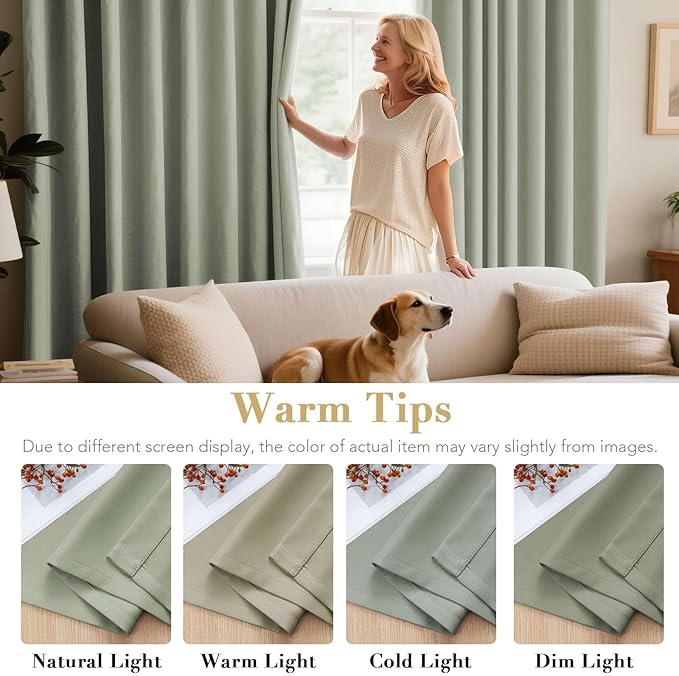 H.VERSAILTEX Blackout Curtains for Bedroom Thermal Insulated Room Darkening Living Room Curtains 63 Inch Long Grommet Privacy Protection Window Curtain Panels/Drapes for Nursery,2 Panels,Light Sage