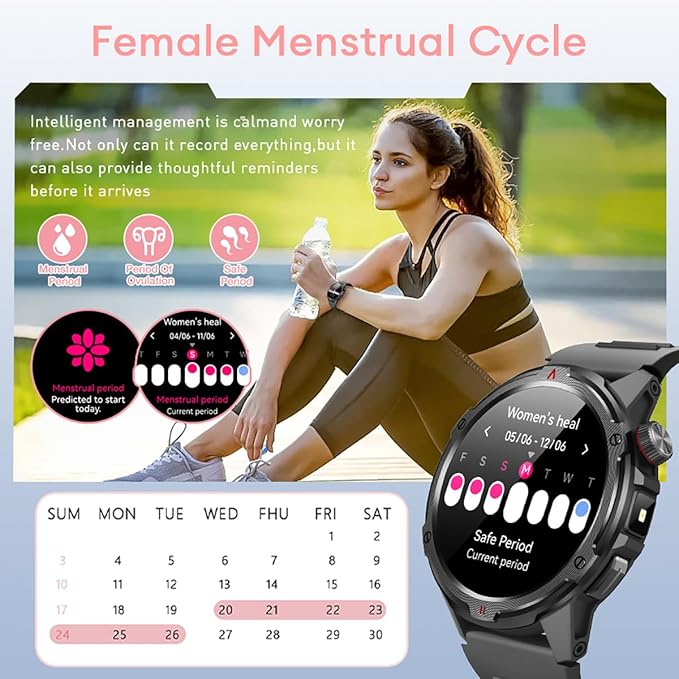 AOLON Smart Watch for Men (Answer/Make Call with 1.43'' AMOLED Display, IP68 Waterproof, 30+ Days Battery Life with100+Sport Modes Fitness Watch, Compass, Heart Rate, SPO₂ & Sleep Monitor（Khaki）