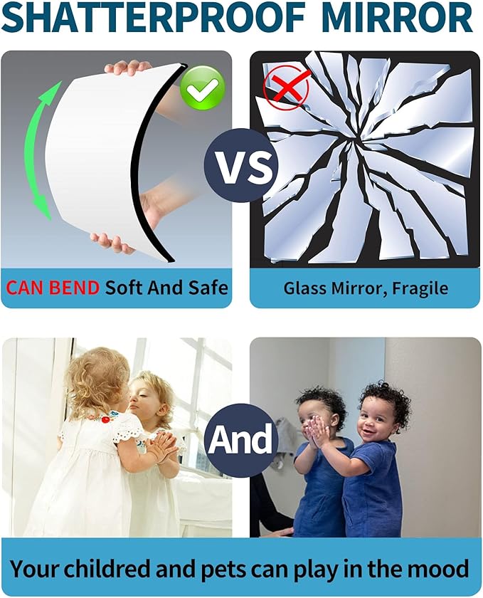 Shatterproof Wall Mirror Full Length for Bedroom, Acrylic Gym Mirrors For Home, Extra Thick: 0.12 inch, 14 x 24 inch x 2 Pcs, Workout Mirrors Safe for Kids, Over The Door, Long Wall Mounted