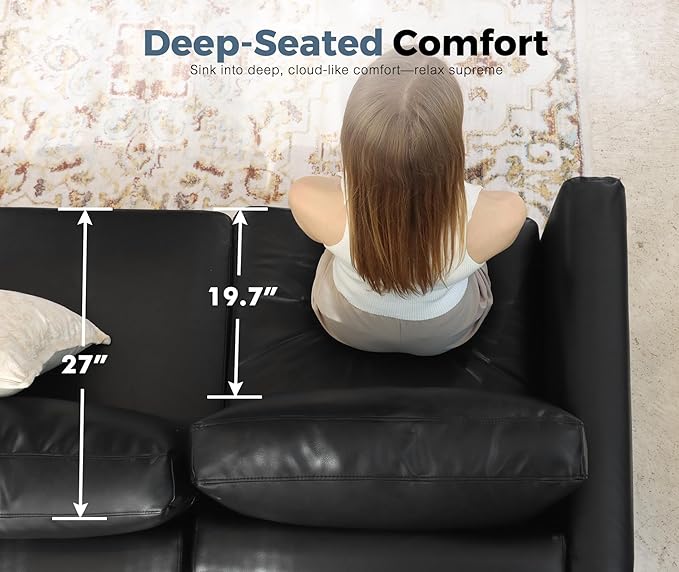 ABCASA Oversized 145.5" Faux Leather Modular Sectional Sofa, Modern Large 12 Seater U Shaped Couch with Storage Seat with Reversible Chaise Deep Seat for Living Room DIY Combination - Black