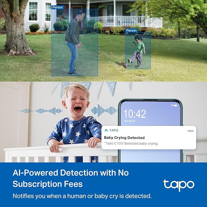 Tapo 2K 3MP Pan/Tilt Indoor/Outdoor Security Camera, Free Person/Baby Cry Detect & Track, 360° View, Night Vision, SD/Cloud Storage, Works w/Alexa & Google Assistant, HybridCam 360, Black (2-Pack)