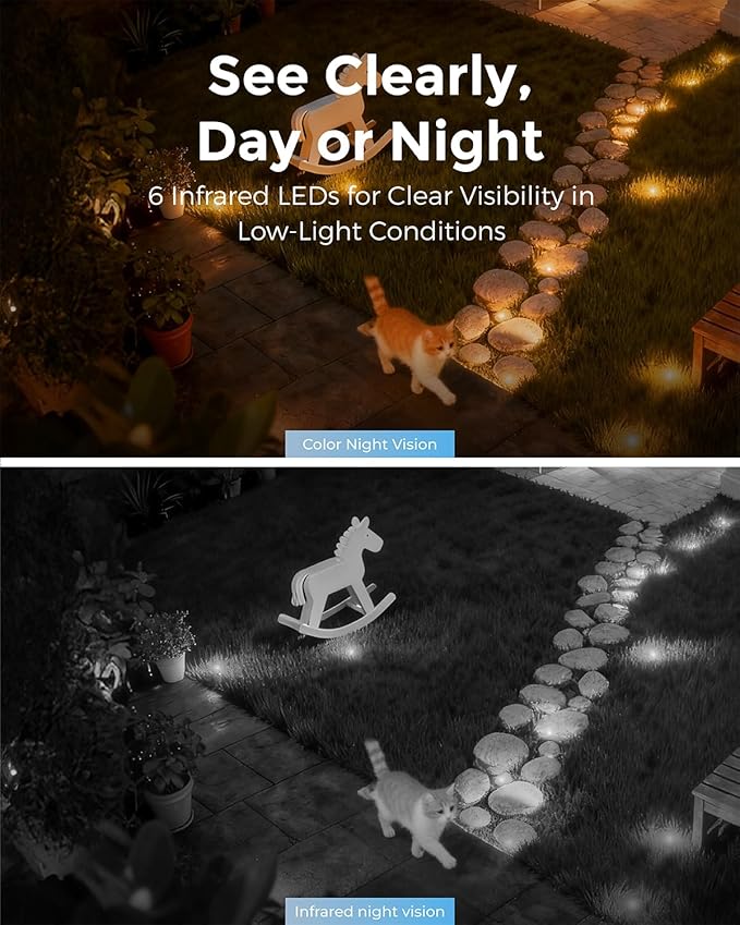 Devo Solar Security Camera Wireless Outdoor, 2.3K HD 360° PTZ Color Night Vision, AI/PIR Human Detection, 2-Way Audio, Solar & Battery Powered, WiFi 6, IP66 Waterproof, Triple Alert System White