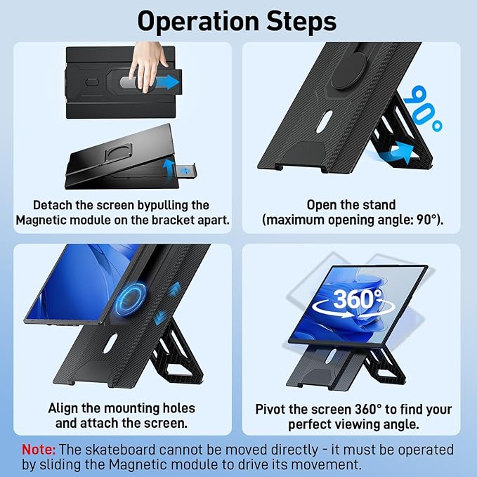 Laptop Screen Extender Monitor Portable - 16.1'' FHD 1200P Portable Screen for Laptops, 360° Rotating, Plug & Play, Detachable Stand, Height Adjustable Laptop Monitor Extender for Mac/Win/Phone/Tablet