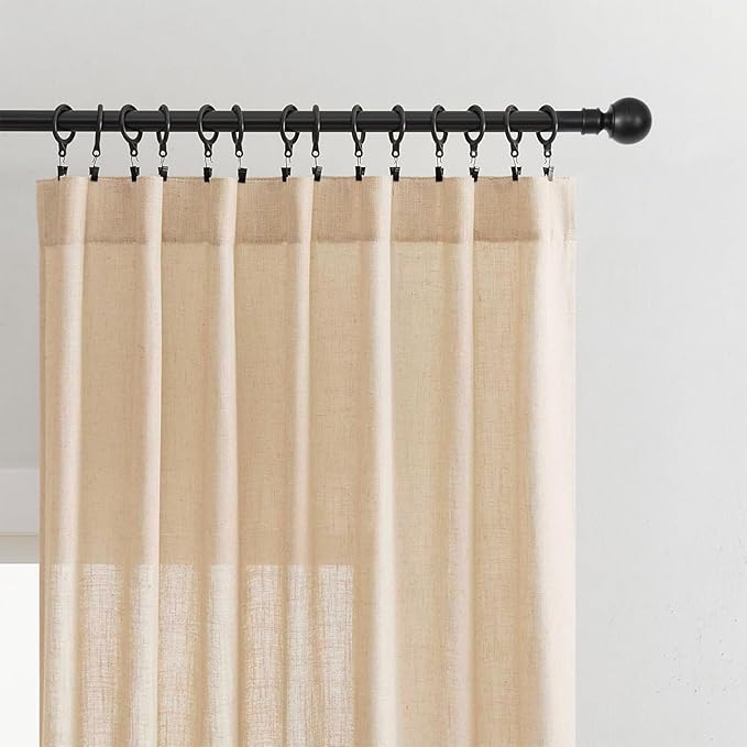 Joydeco Linen Curtains 96 Inch Length 2 Panel Sets,Light Filtering Curtains for Bedroom 52 Inch Wide Living Room Drapes with Back Tabs & Rod Pockets (W52 x L96 Inch, Ecru)