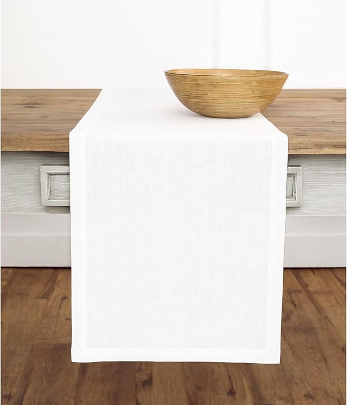 Solino Home Linen White Table Runner 90 Inches Long - 100% Pure Linen 14 x 90 Inch Table Runner for Dining, Fall, Autumn, Halloween, Thanksgiving - Fete