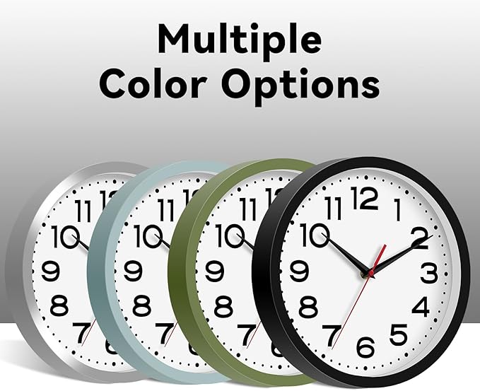 Wall Clock Silent Non-Ticking Modern Clock Battery Operated 12 Inch Small Classic Analog Decorative for Kitchen, Bathroom, Office, Bedroom, Home(Silver)