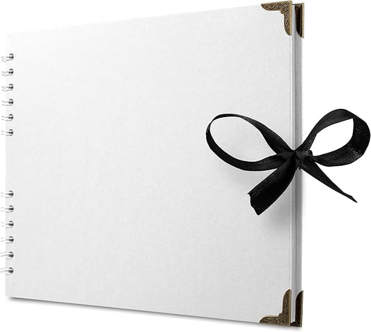 Bstorify Square Scrapbook Photo Albums 50 Pages (28 x 22 cm) White Thick Paper, Hardcover, Metal Corners, Ribbon Closure - Ideal for Your Scrapbooking Albums, Art & Craft Projects