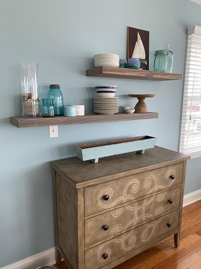 joelsantiques 60 Inch Wooden Floating Shelves for Wall - 60x6x2 in - Made of Natural Wood - Long Heavy Duty Rustic Wall Shelves for Bedroom - Perfect for Living Room, Kitchen - Grey, Gray