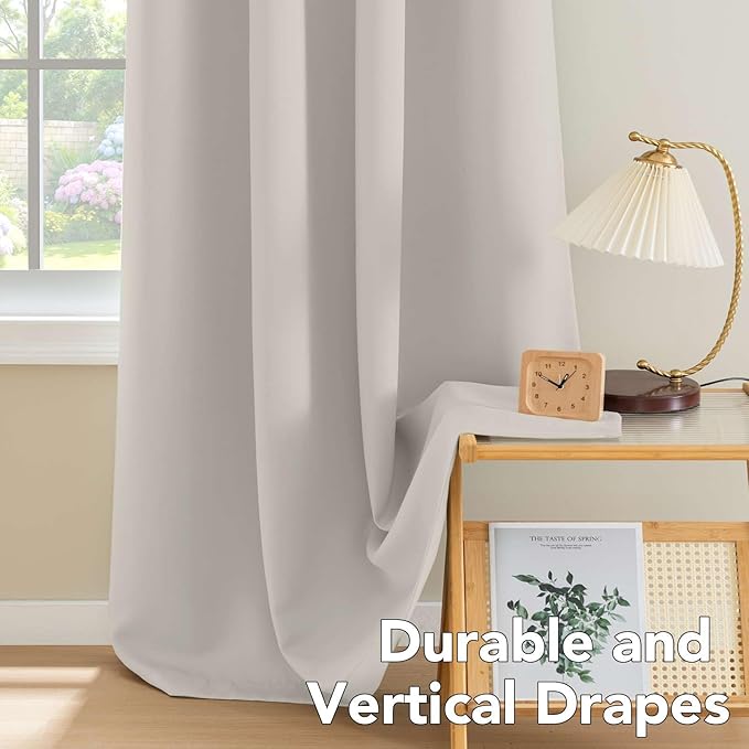 H.VERSAILTEX Blackout Room Darkening Thermal Insulated Grommet Window Curtains for Living Room,Grommet Top,Ivory/Cream Pattern,52x63-inch, Sold by 2 Panels