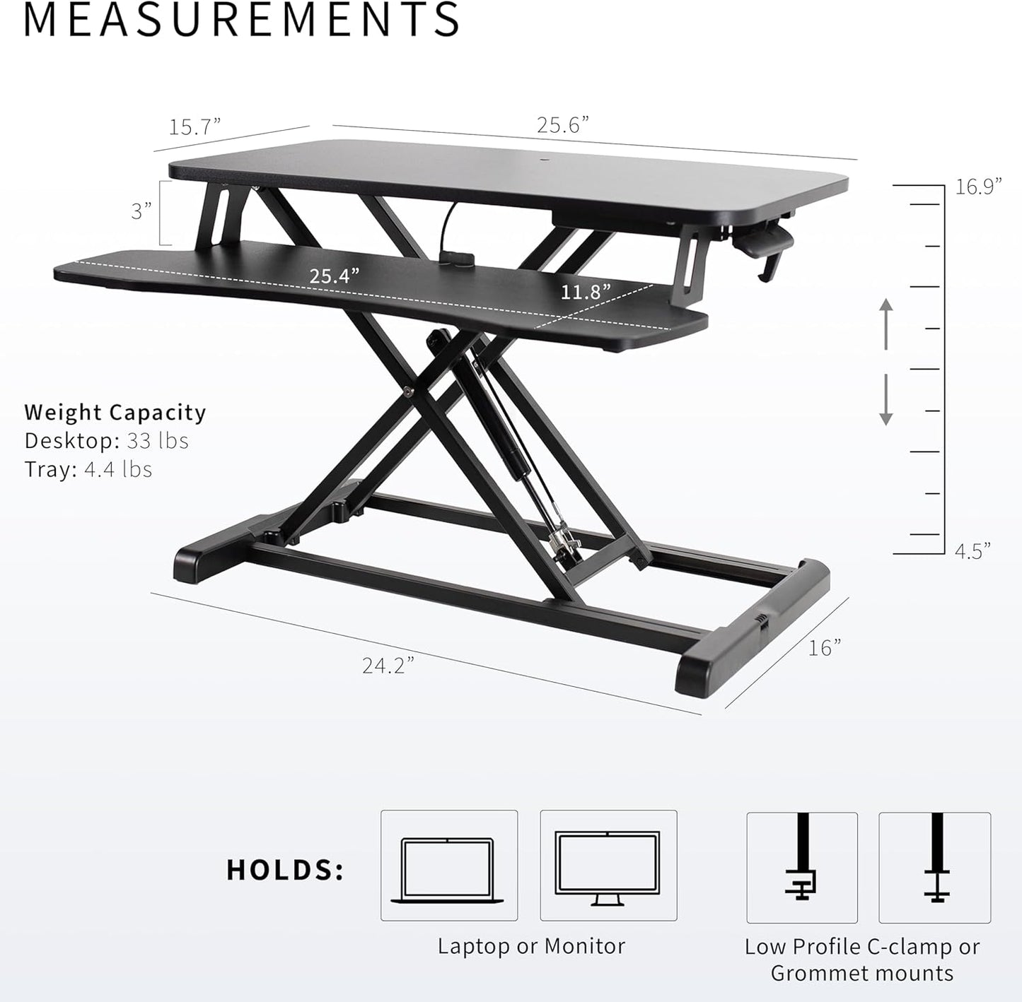 VIVO 26 inch Desk Converter, K Series, Height Adjustable Sit to Stand Riser, Dual Monitor and Laptop Workstation with Keyboard Tray, Black, DESK-V026KB