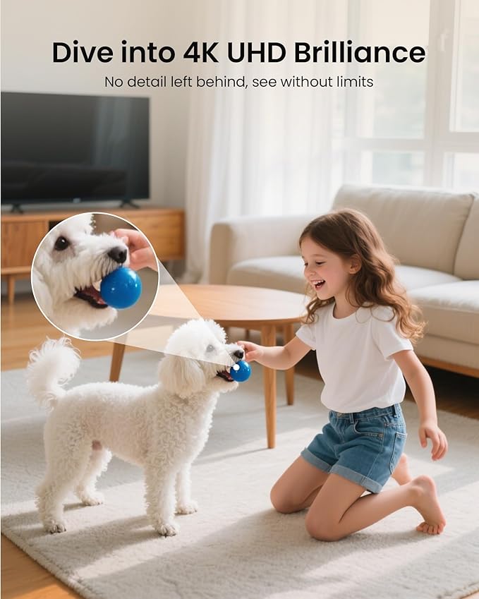4K 8MP WiFi Camera, 360°Pan/Tilt Indoor Camera, 2-Way Talk, One-Touch Calling, Full-Color Night Vision in Low Light, Smart AI Detection, Auto Tracking, for Kids/Elderly/Pets, Black