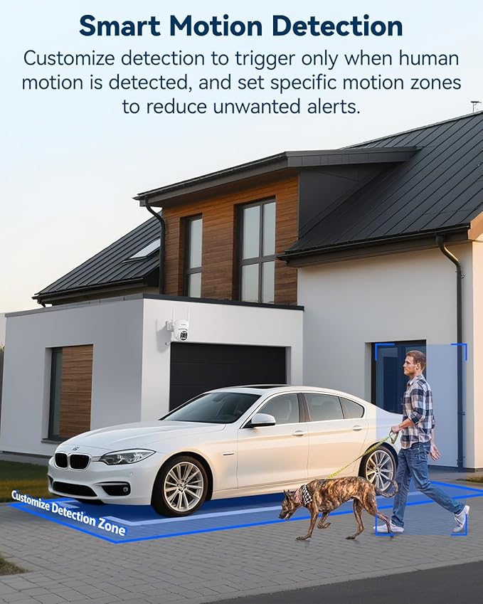 Security Camera Wireless Outdoor System with Monitor, 4pcs Dual Lens 10X Optical Zoom PTZ Cameras for Home Surveillance, Color Night Vision, Auto Tracking, Human Detection, 10CH NVR, 500GB HDD