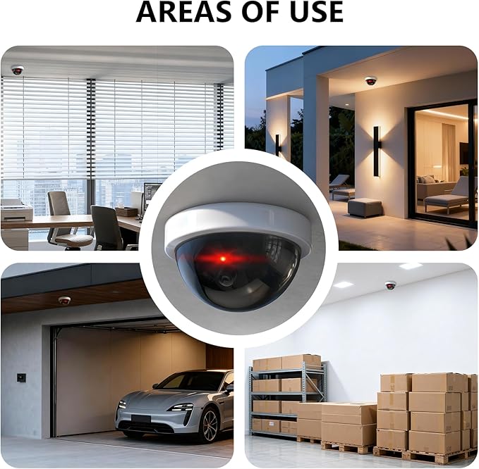 WALI Dummy Fake Security CCTV Dome Camera with Flashing Red LED Light with Security Alert Sticker Decals (SDW-6), 6 Packs, White