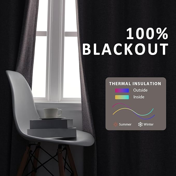 Macochico Pinch Pleated Full Blackout Curtains for Bedroom Living Room Natural Grey Linen Curtains Thermal Insulated and Noise Reducing Window Panels with Tieback Shabby Chic Decor 84”Wx84”L 1 Panel
