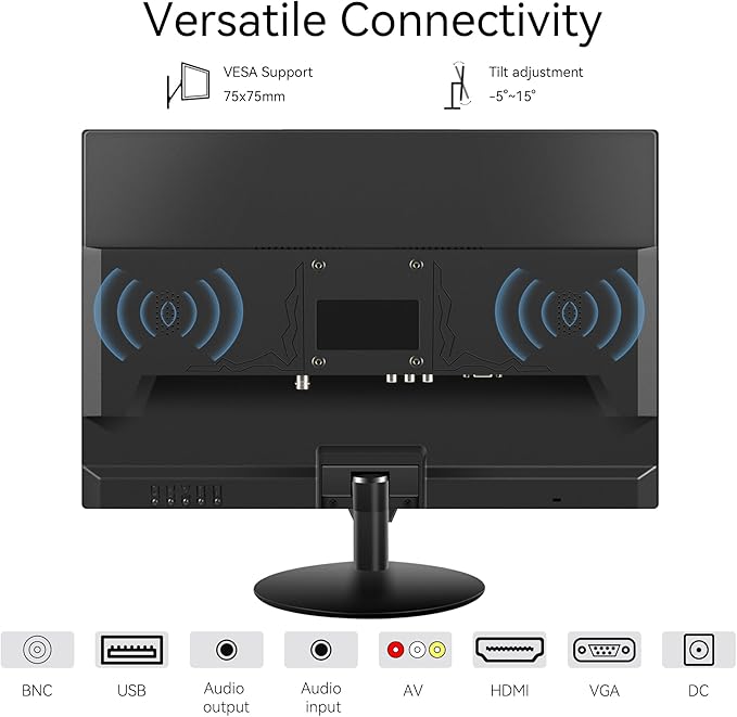 21.5 inch Computer Monitor 1920x1080 PC Monitor with HDMI VGA AV BNC USB Ports, 60Hz, 5Ms, VESA, Display Build-in Speakers for Office Home