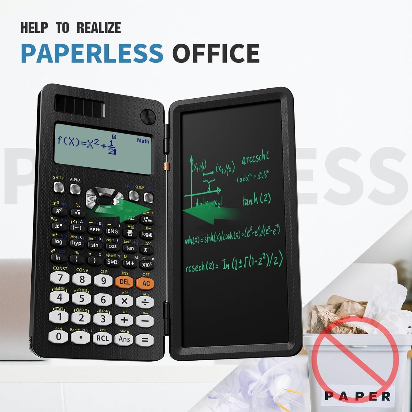 Scientific Calculators for Students 991ES Office Calculators Desktop, ROATEE 4-Line Display Calculator with Erasable LCD Writing Tablet, Solar Battery Power with Notepad Calculator for School