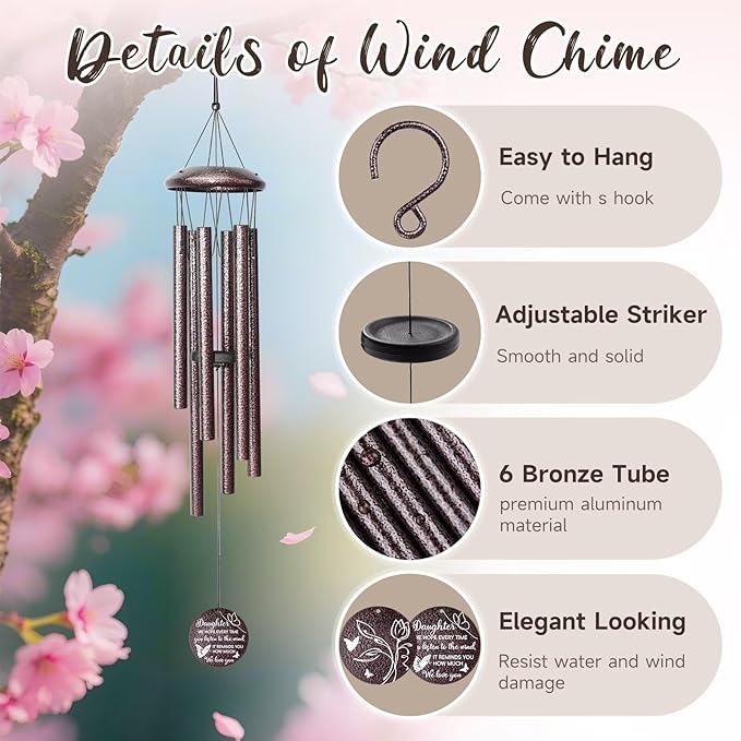 Gifts for Daughter, 25''Wind Chimes, Birthday Gifts for Daughter Adult,Unique Gift for Grown Daughters,Thanksgiving,Christmas Day Gift Ideas for Love Rreminder.