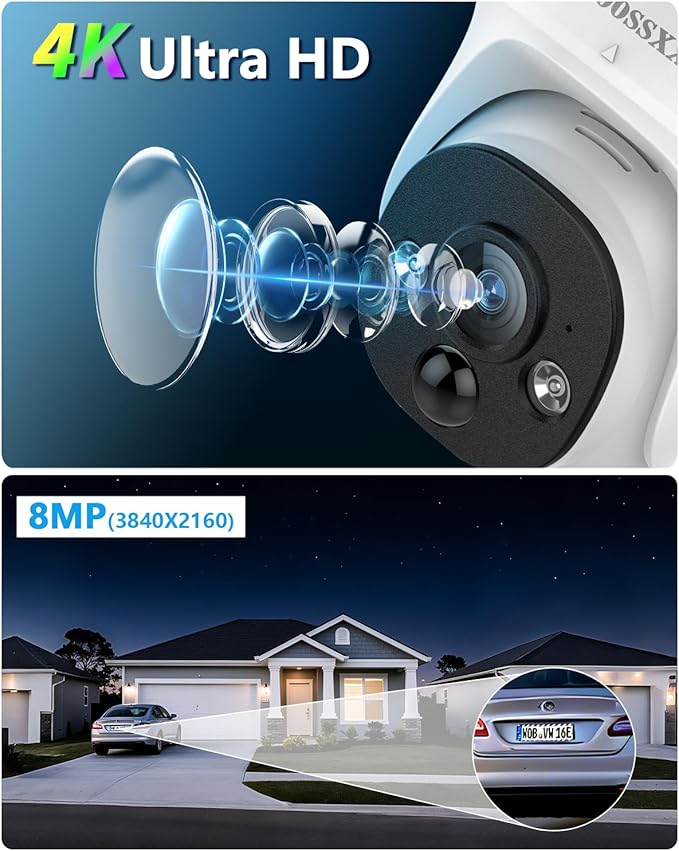 OOSSXX (4K HD & 130° Ultra Wide-Angle) 2-Way Audio 8MP Wired Dome PoE IP Cameras for Home Security Outdoor Camera System, Pet Surveillance Video Indoor, Smart PIR Detection, DVR Kits