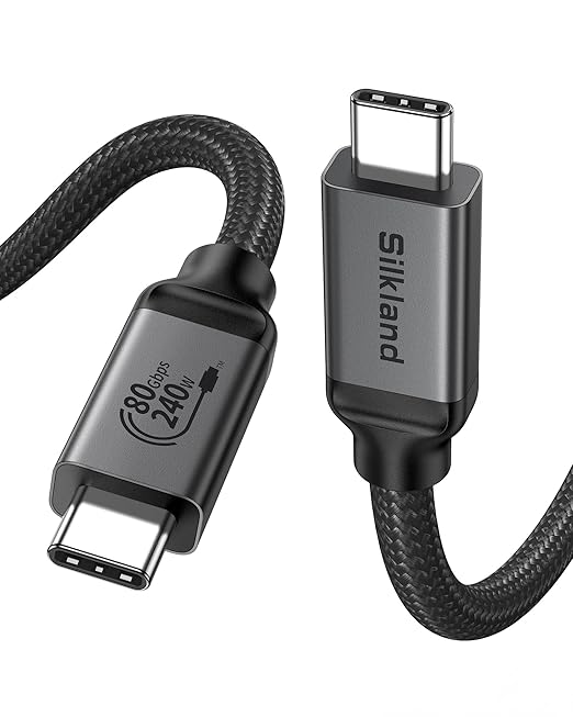 Silkland 80Gbps USB 4 for Thunderbolt 5 Cable 6.6FT/2M, up to 120Gbps Bandwidth for Dual 8K, 240W PD 3.1 Charging, Braided USB C Video Cable Compatible for Thunderbolt 4, SSD, MacBook,iPhone 17, Dock