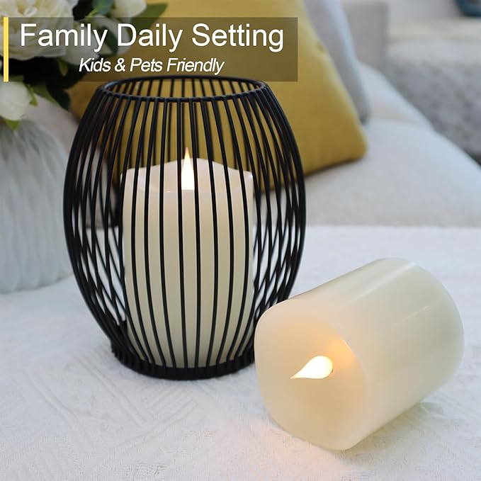 Flameless Candles Battery Operated with Remote Timer, 3D Moving Flame Flickering, Last 600+ Hours Battery Candles, Set of 3 Ivory Real Wax Electric LED Candle for Wedding Party Decor