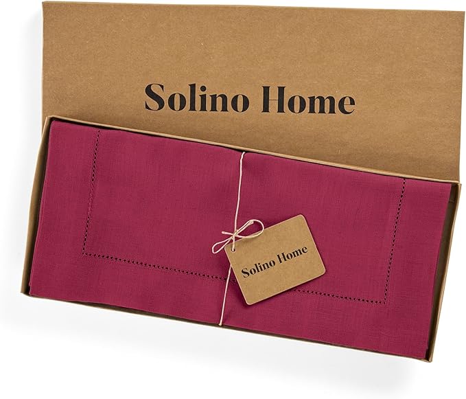 Solino Home Linen Beet Table Runner 108 Inches Long - 100% Pure Linen Hemstitch 14 x 108 Inch Table Runner for Dining, Fall, Autumn, Thanksgiving - Classic Hemstitch