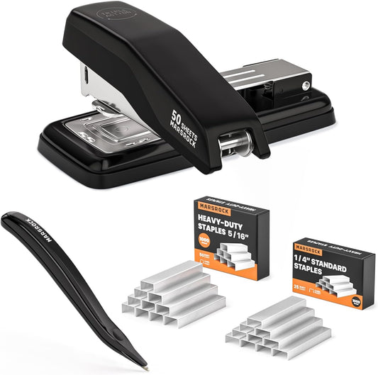 Desktop Stapler, Swing-Arm Swivel Stapler, 50 Sheet Capacity, 2000 Staples and Staple Remover, Rotatable Heavy Duty Staplers for Office, Home, Classroom, Booklet, Book Binding,Black