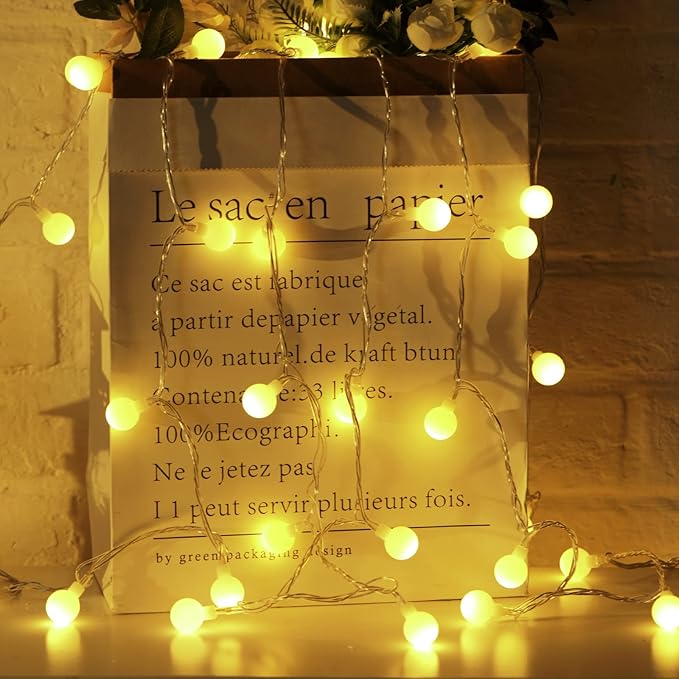 Minetom Mini Globe String Lights, 66 Ft. 200 LED Fairy String Lights Plug in, 8 Modes with Remote, Decor for Indoor Outdoor Party Wedding Christmas Tree Garden, Warm White