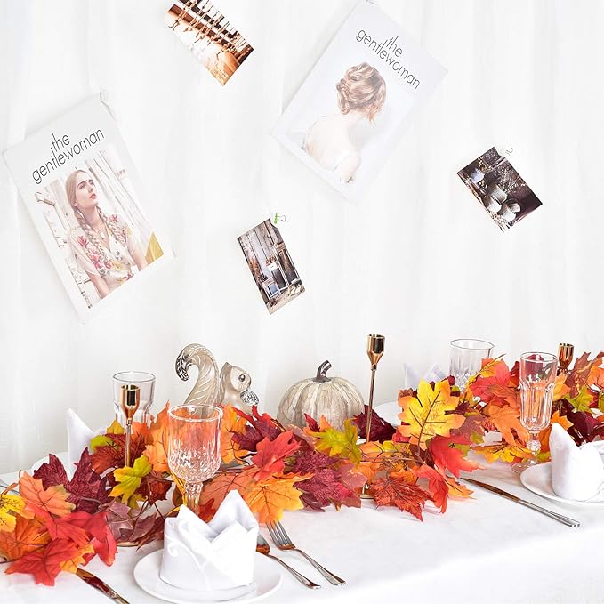 DearHouse 2 Pack Fall Garland Maple Leaf, 5.9Ft/Piece Hanging Vine Garland Artificial Autumn Foliage Garland Thanksgiving Decor for Home Wedding Fireplace Party Christmas (Brown)