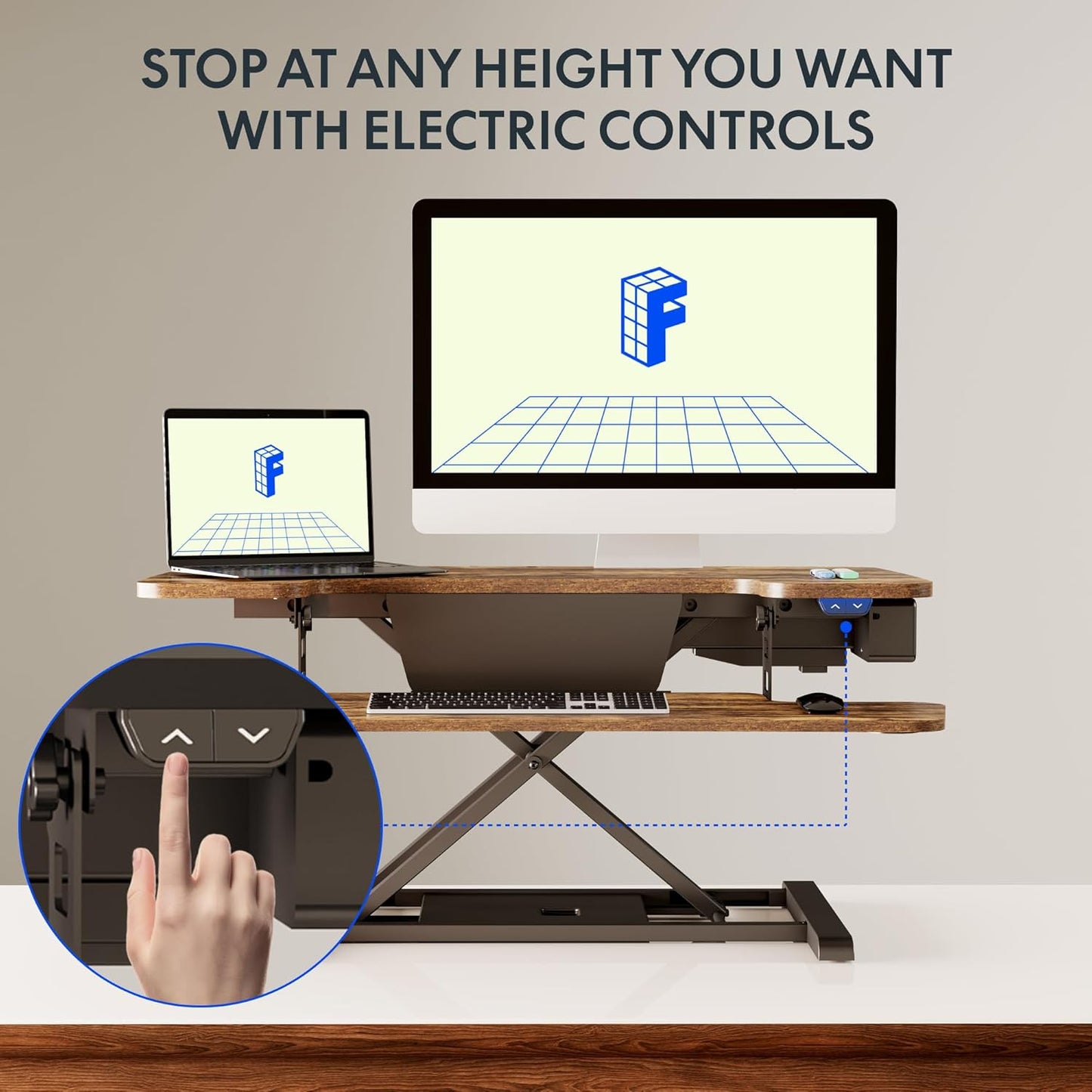 FLEXISPOT 35" Electric Standing Desk Converter, Height Adjustable Motorized Desk Riser for Computer Monitors & Laptop Workstation, Rustic Color