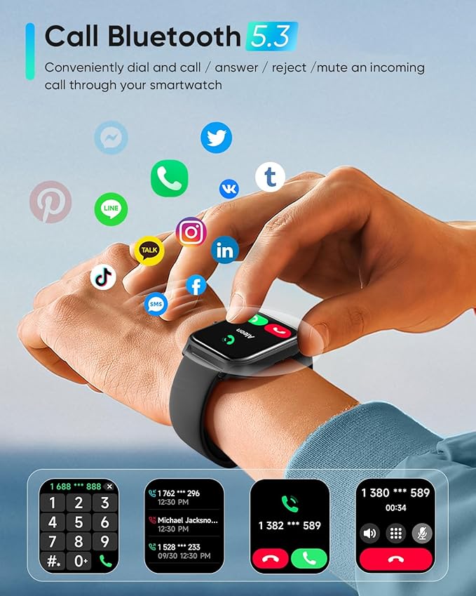 Fitpolo Smart Watches for Men Android & iPhone, Alexa Built-in [1.8" HD Screen] IP68 Waterproof Fitness Watch with Bluetooth Call (Answer/Make), Heart Rate/Sleep/SpO2 Monitor, 105+ Sports Tracker