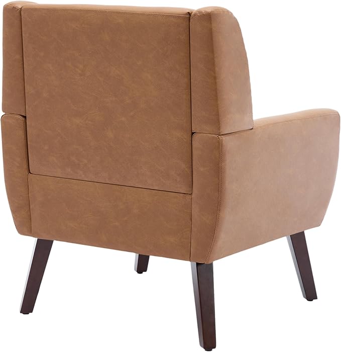 UIXE Faux Leather Accent Chairs Set of 4, Modern Arm Club Chair Upholstered Armchair for Living Room, Comfy Single Sofa Seats Button Tufted Reading Seating, Brown