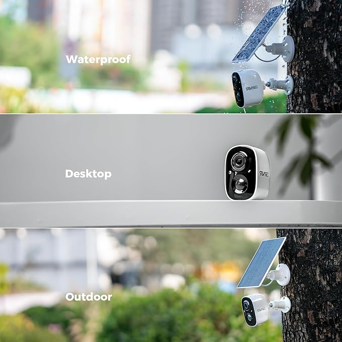 SOVMIKU 4CG6 Best 2K Solar Security Camera Wireless Outdoor, Battery Powered Camera, Easy to Setup, Motion Detection, Two Way Audio, Audible Flashlight Alarm,2.4GHz Wi-Fi, Color Night Vision, SD Slot
