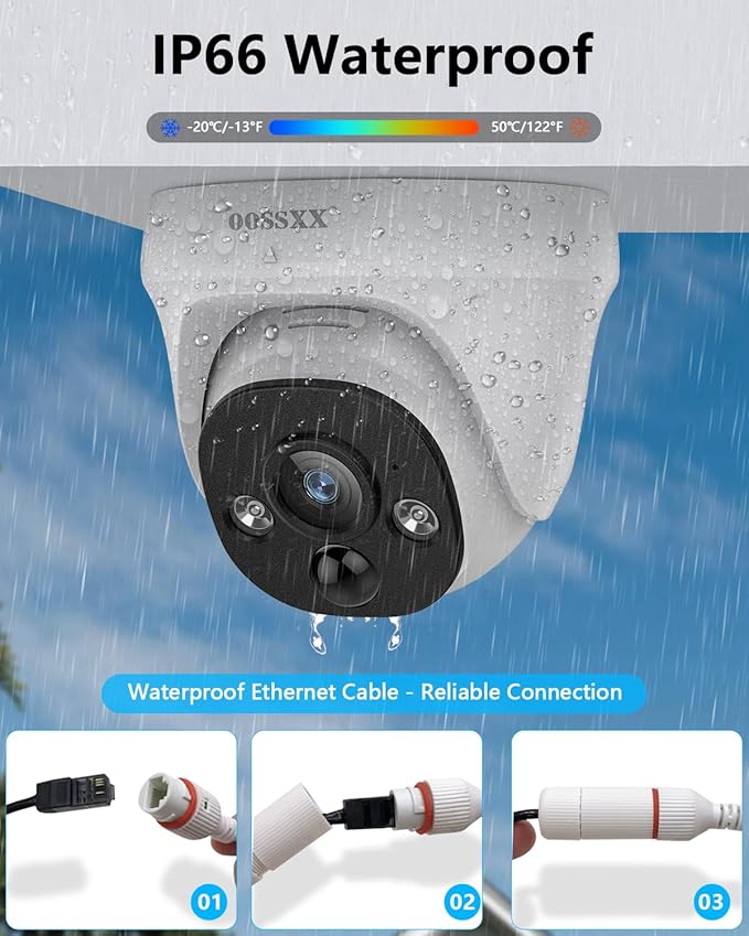 OOSSXX (4K HD & 130° Ultra Wide-Angle 2-Way Audio 8MP Wired Dome, 8Pcs PoE IP Cameras for Home Security Outdoor Camera System, Pet Surveillance Video Indoor, Smart PIR Detection, DVR Kits